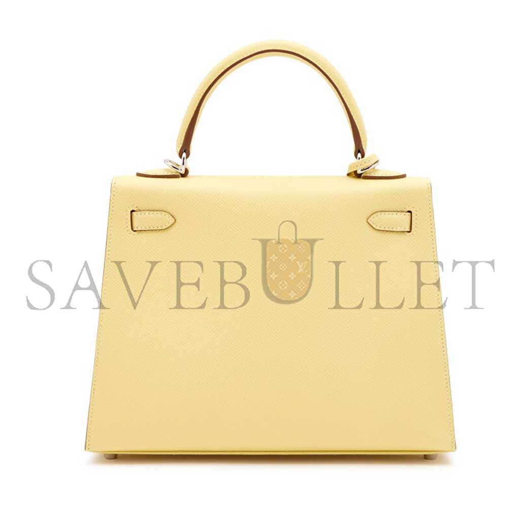 HERMÈS JAUNE POUSSIN EPSOM SELLIER KELLY 25 PALLADIUM HARDWARE (25*17*7cm) 